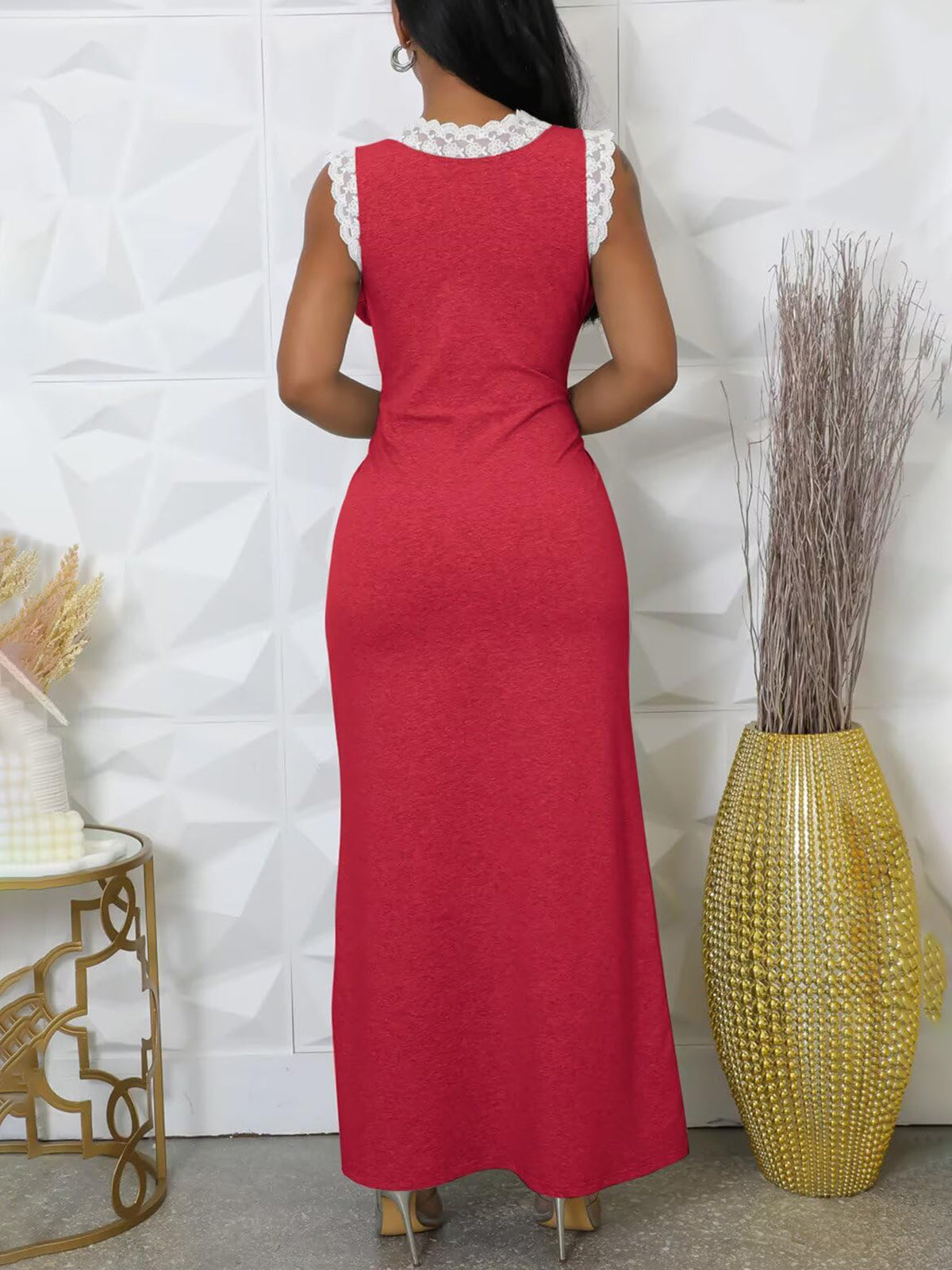 Lace Sleeveless Printed Dress