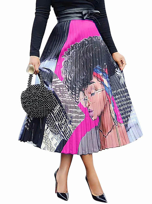 Cartoon Printed High Waist  Midi Skirts