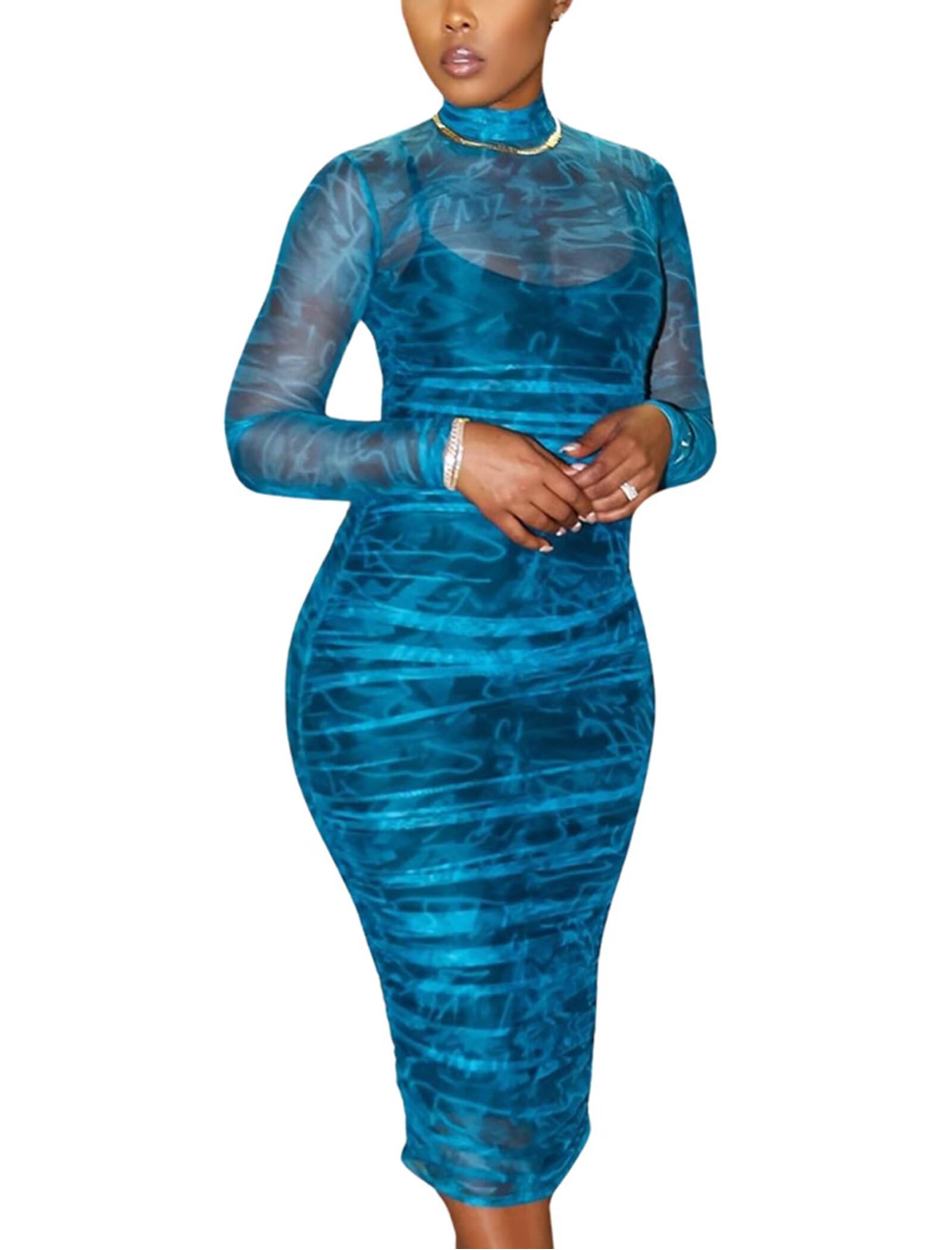 Mesh Cover Up Spaghetti Strap Midi Dress