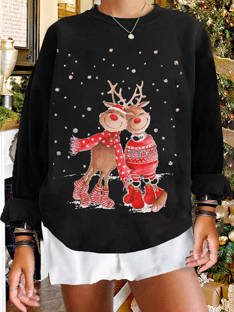 Christmas Reindeer Fleece Long Sleeves Pullover Top