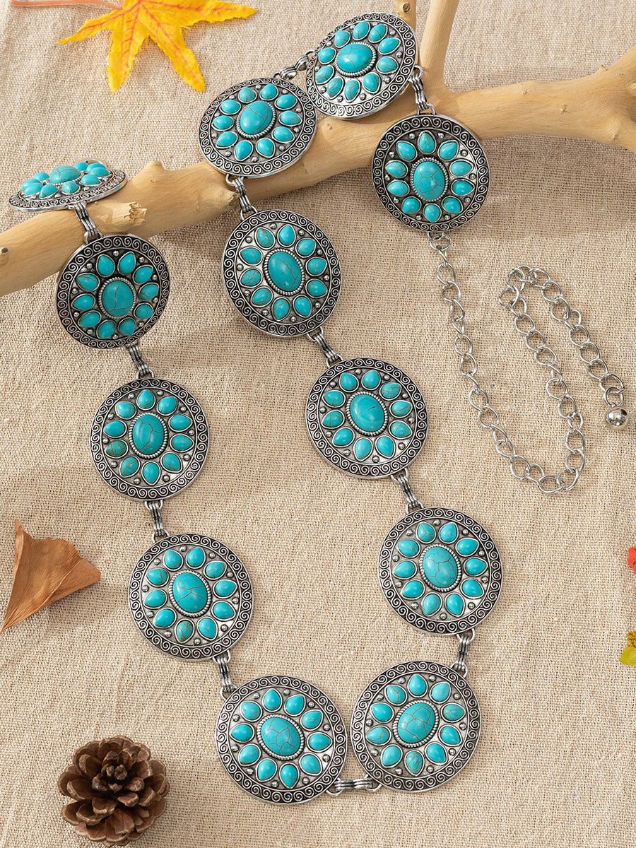 Bohemian Ethnic Turquoise Alloy Chain Belt