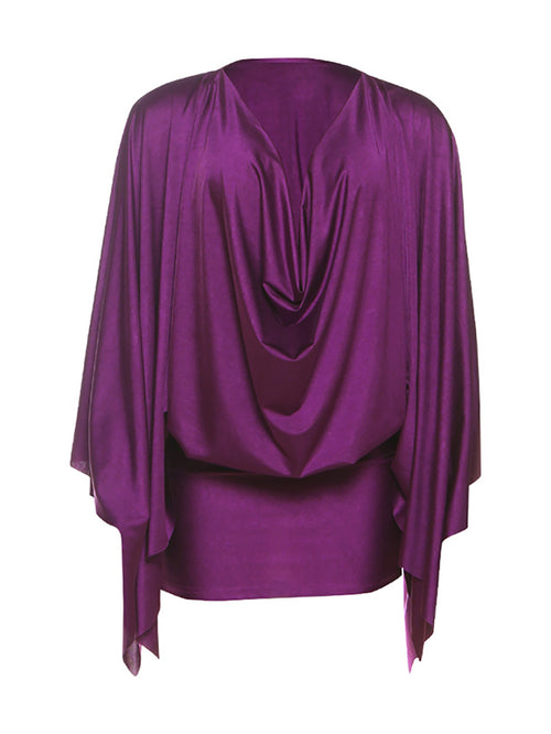 Robe courte drapée à manches chauve-souris