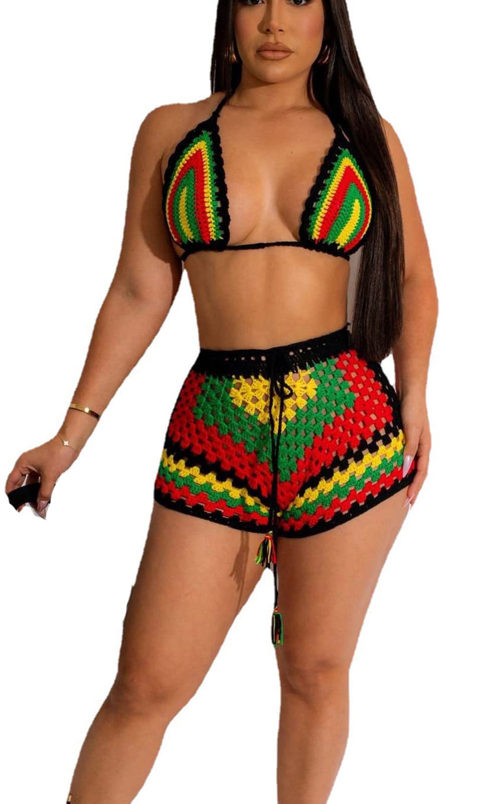Two Piece Crochet Bikini Top and Shorts