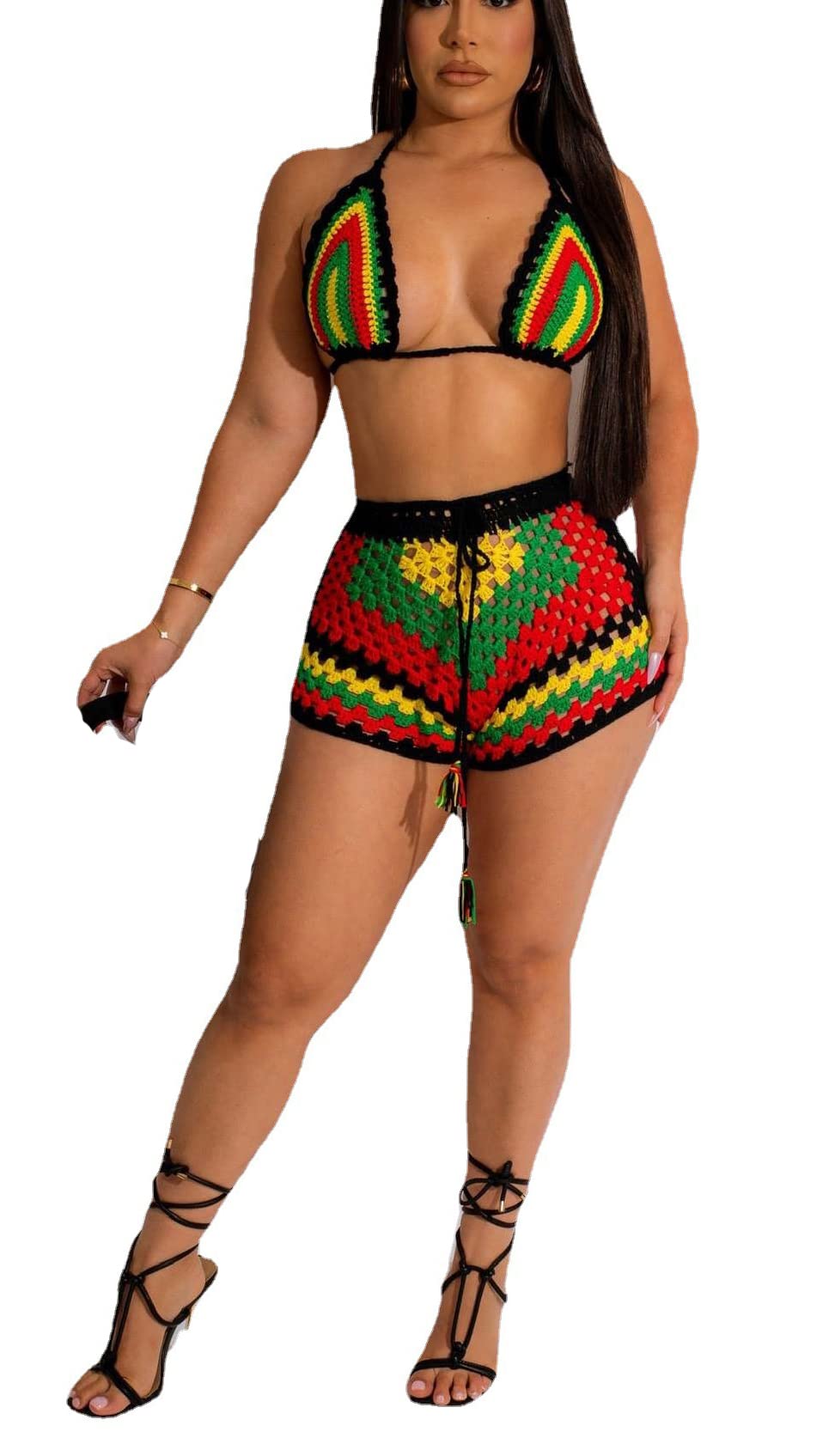 Two Piece Crochet Bikini Top and Shorts