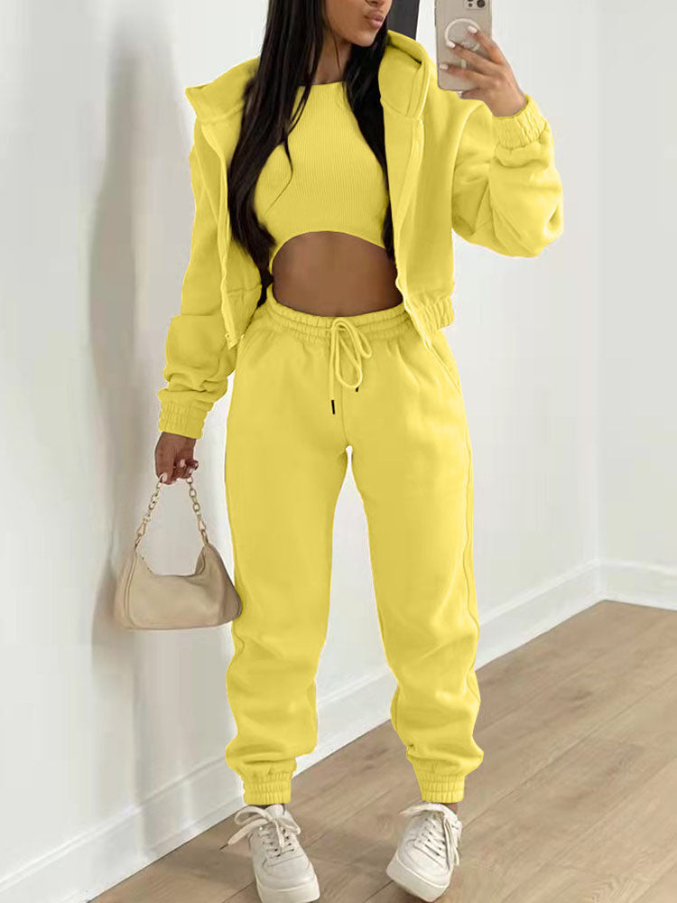 Three Pieces Vest and Hoodie and Pants Set