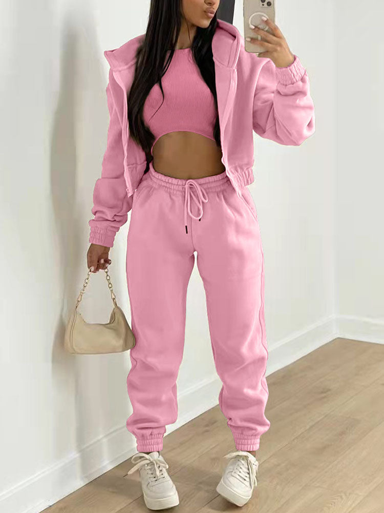 Three Pieces Vest and Hoodie and Pants Set