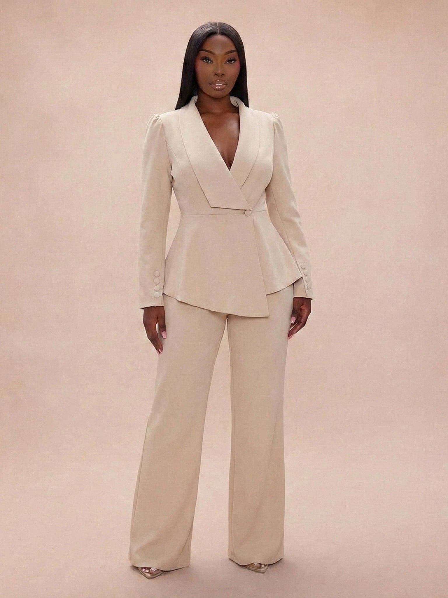 Tailored Lapel Peplum Blazer Pants Set