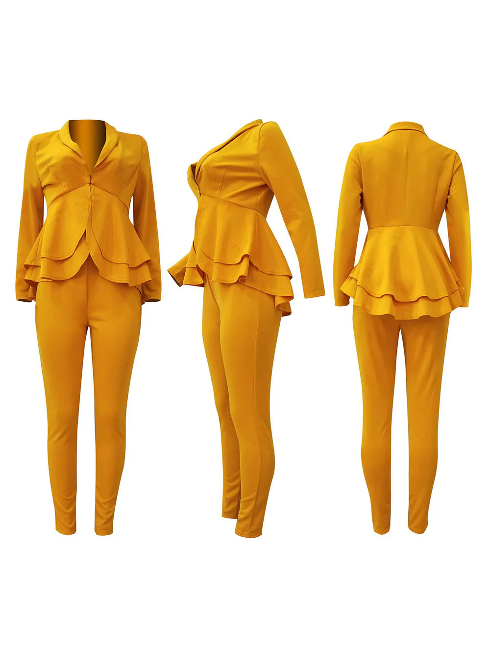 Two Piece Ruffle Blazer Bodycon Long Pants