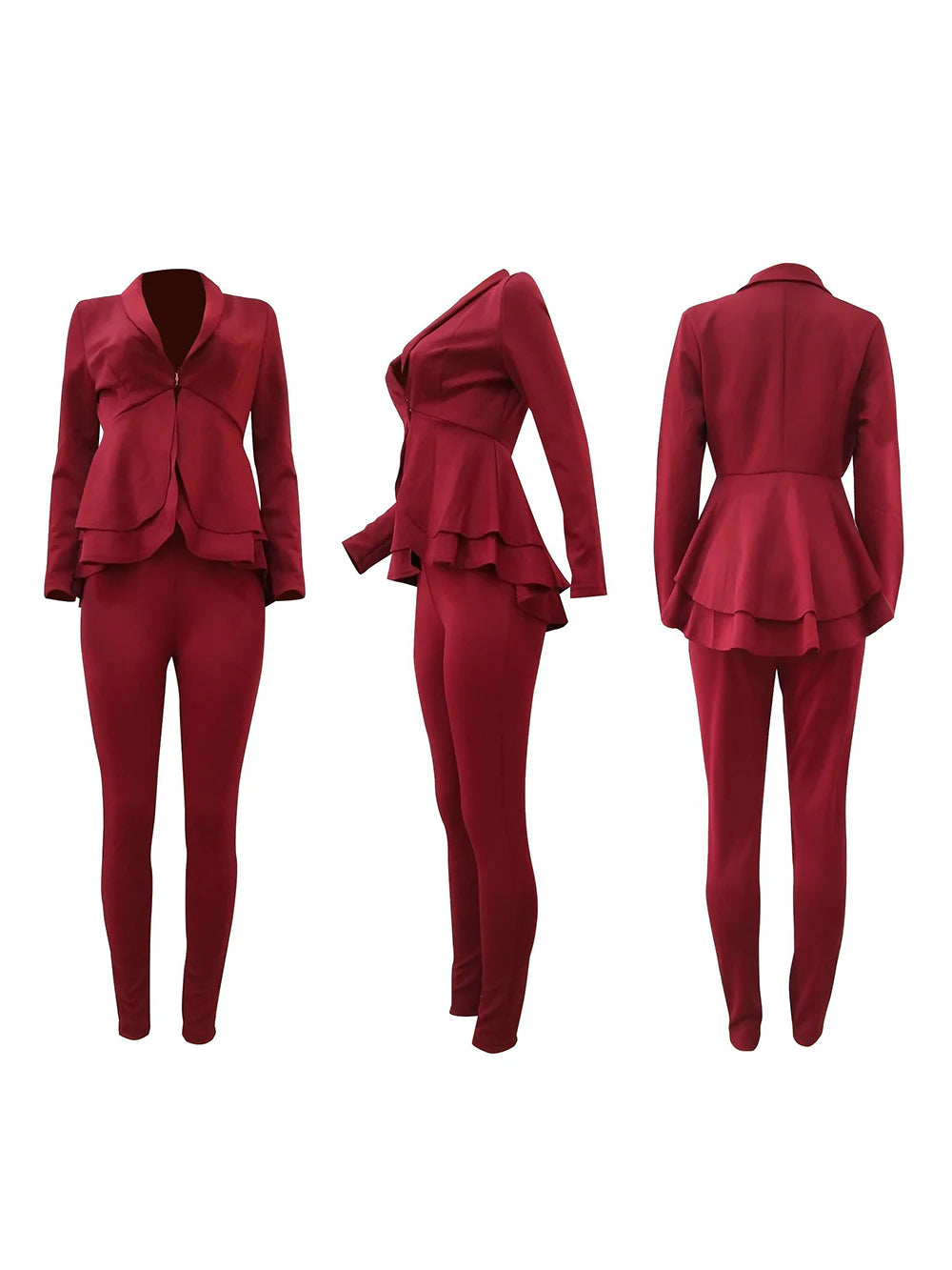 Two Piece Ruffle Blazer Bodycon Long Pants