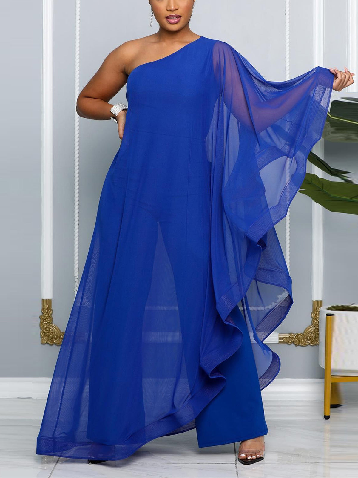 Elegant One-Shoulder Sleeveless Ruffle Jumpsuit