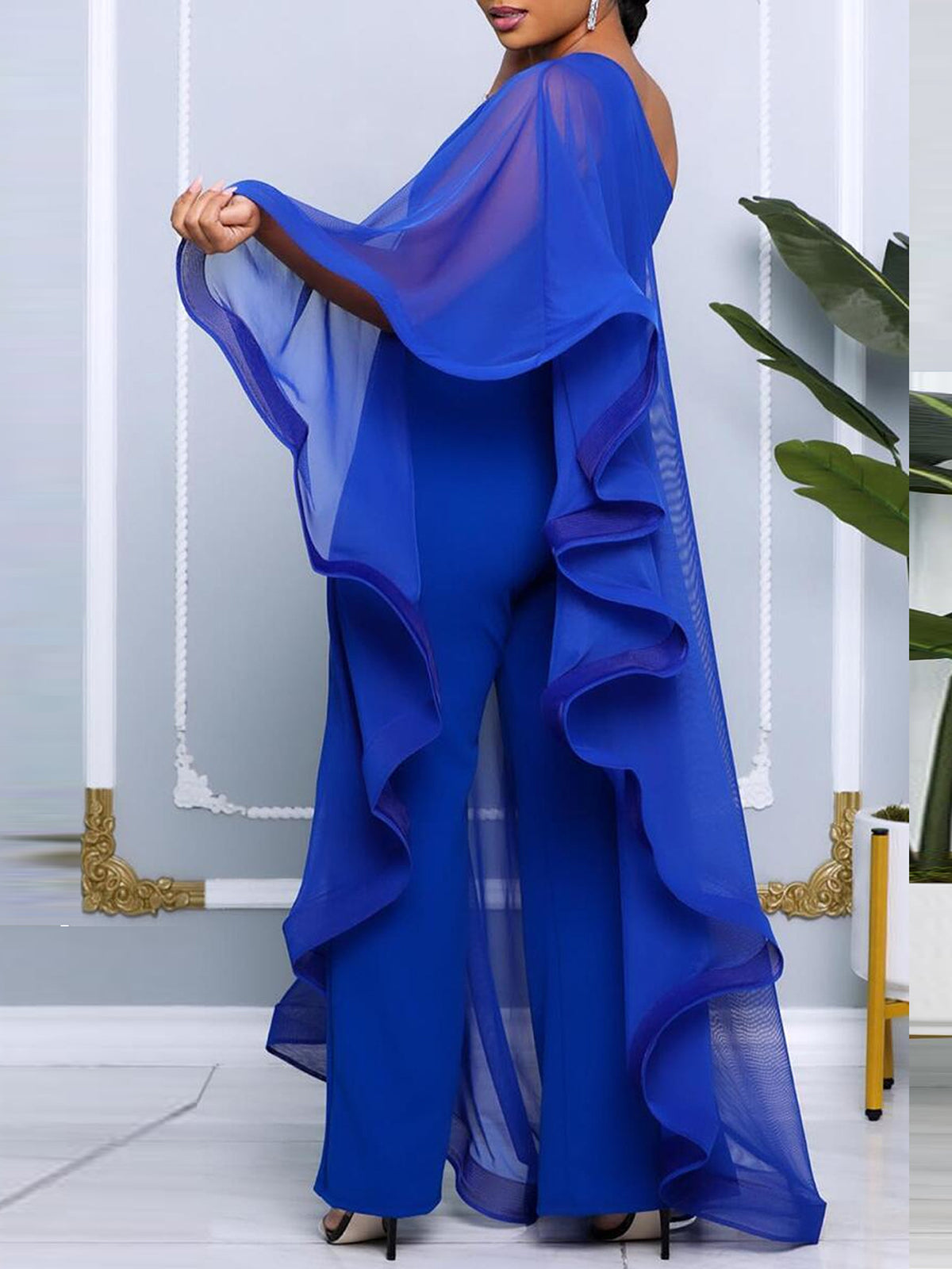 Elegant One-Shoulder Sleeveless Ruffle Jumpsuit