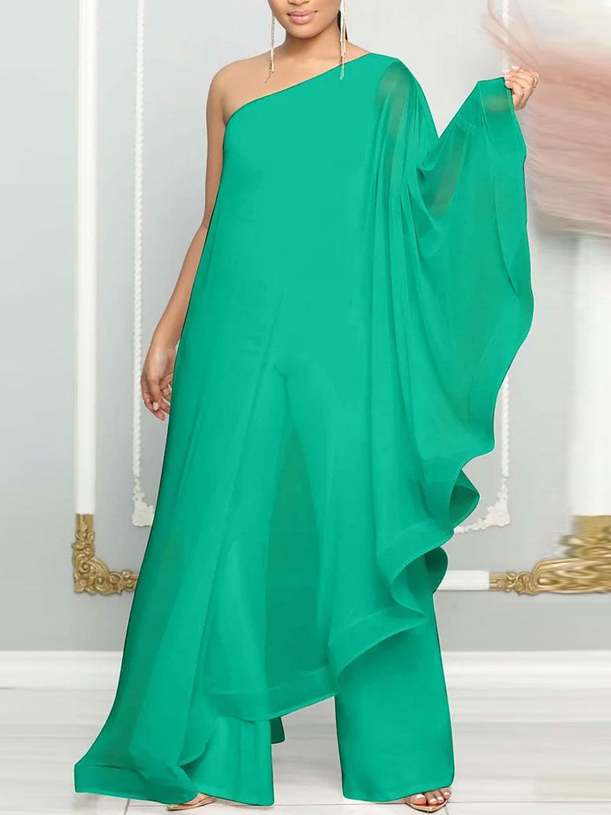 Elegant One-Shoulder Sleeveless Ruffle Jumpsuit