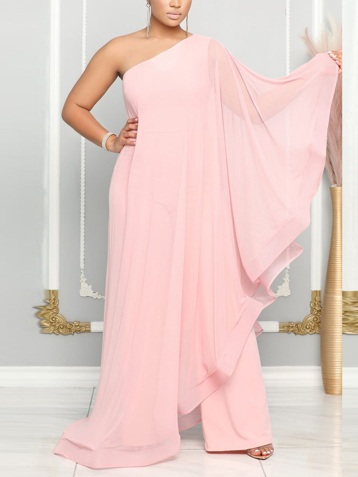 Elegant One-Shoulder Sleeveless Ruffle Jumpsuit