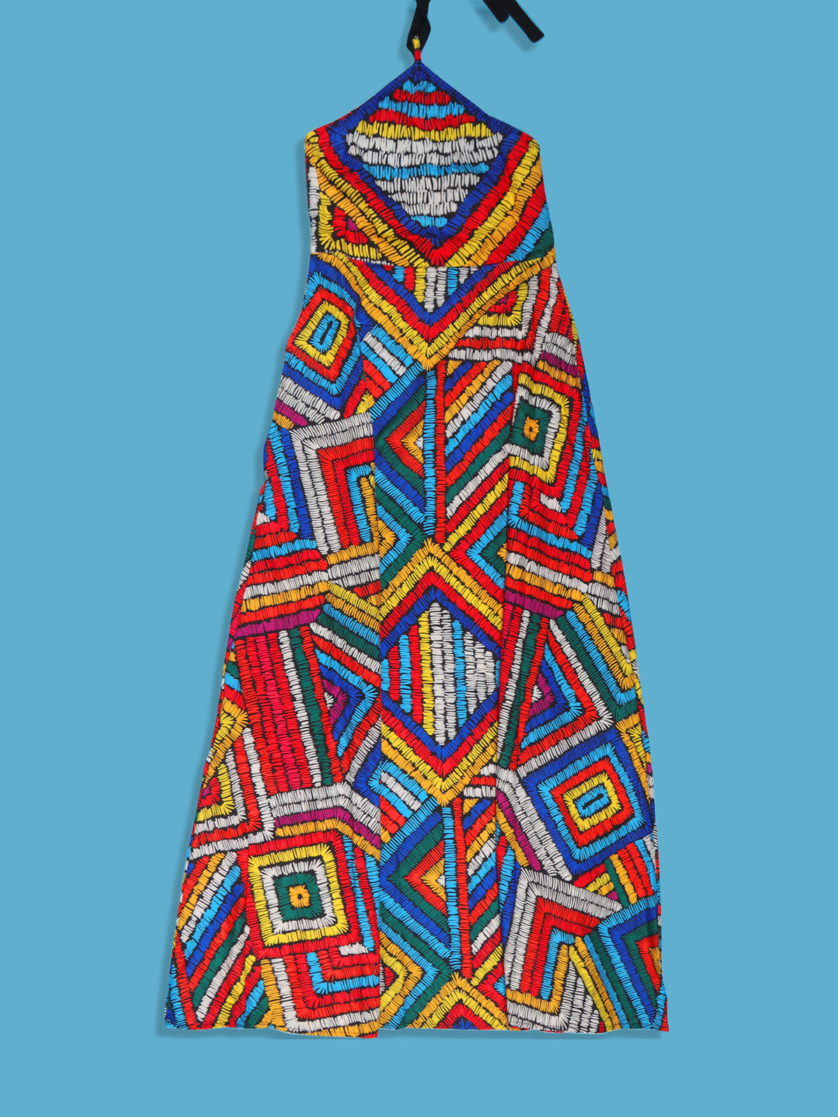 Colorful Print Halter Neck Backless Maxi Dress