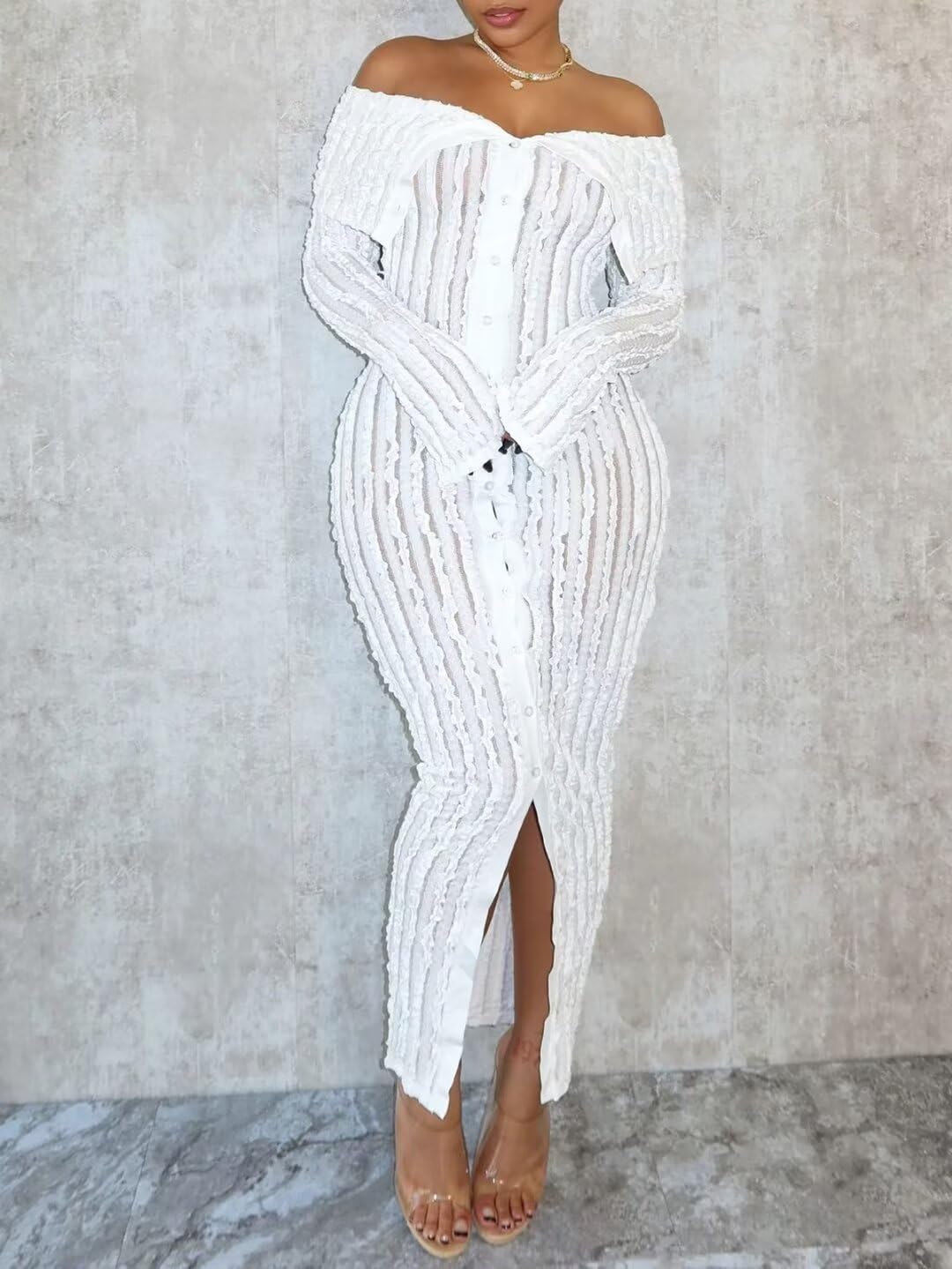 Off Shoulder Down Slit Bodycon Dress