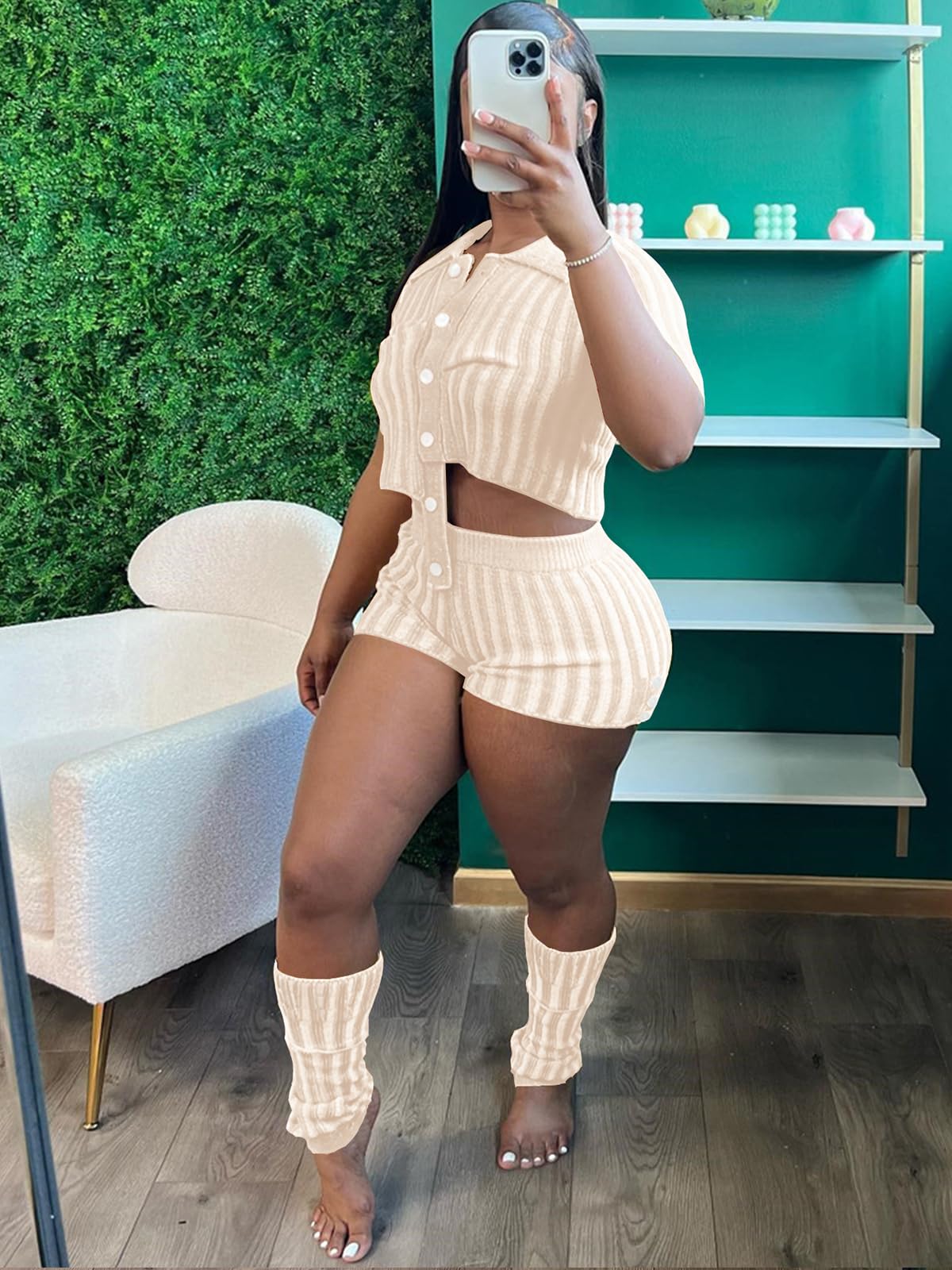 Two Piece Knit Crochet Crop Top Shorts