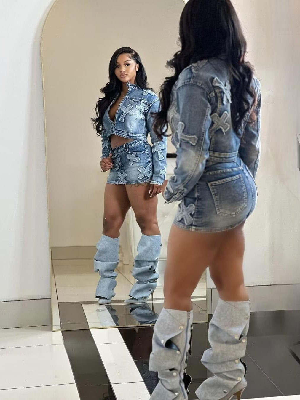 Y2K Denim 2 Piece Skirt Set