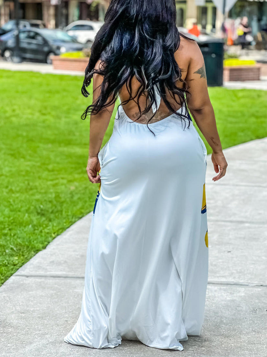 Halter Neck Backless Floral Print Maxi Dress