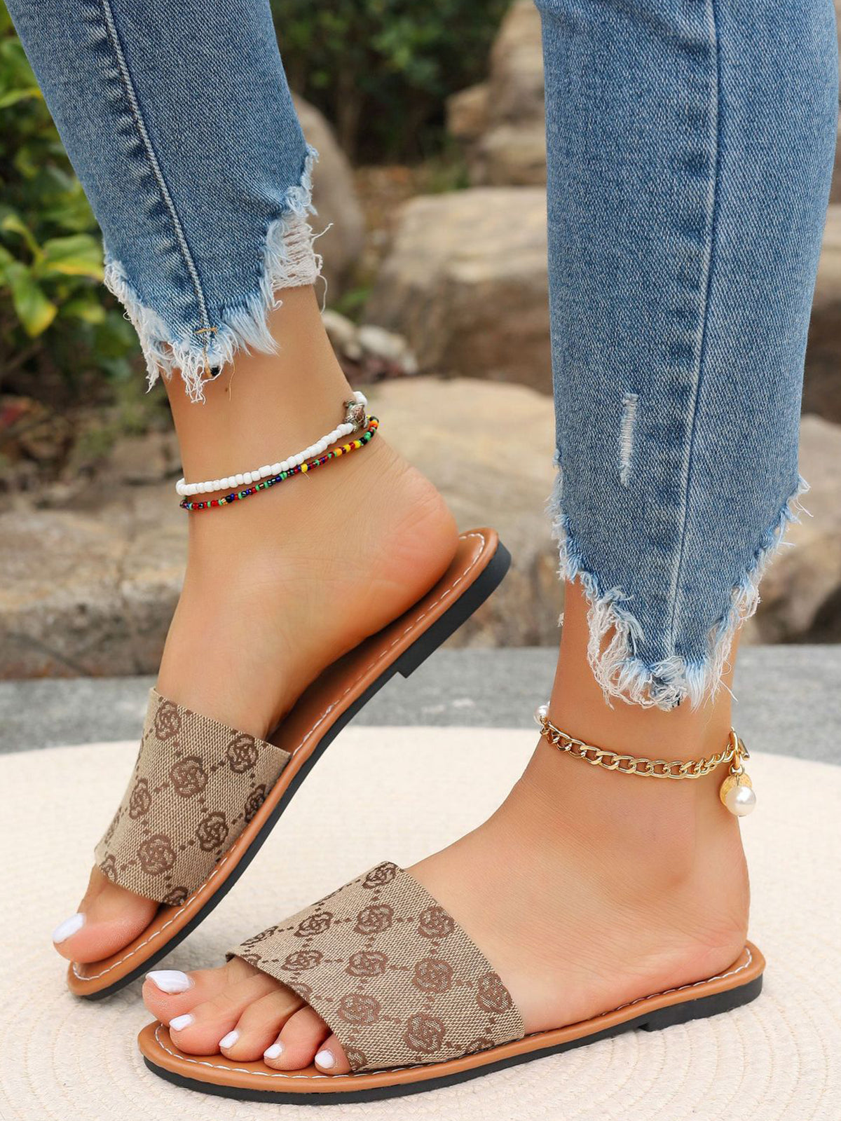 Casual Print Flat Slide