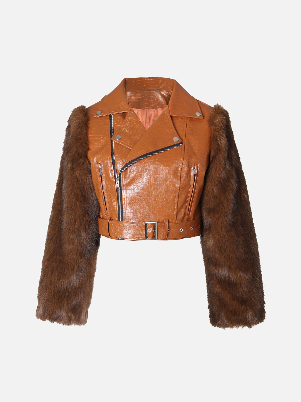 PU Leather Patchwork Moto Jacket