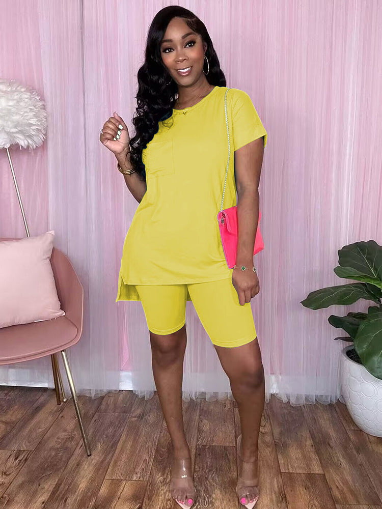 Two Piece Short Sleeve  Skinny Shorts Sets