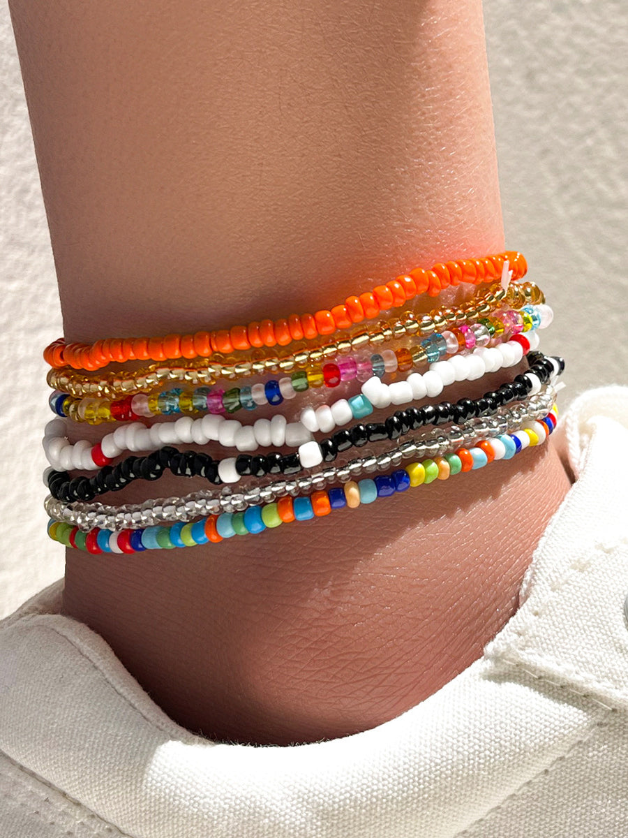 Colorful Beaded Beach Anklet Set