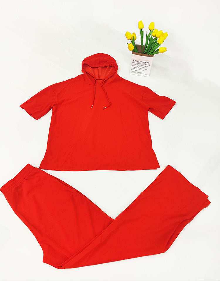 Two Piece Short Sleeve Hoodies Split Pants