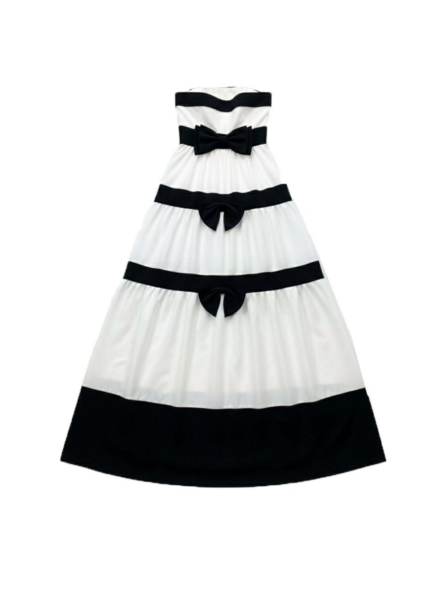 Strapless Bow Tie Maxi Dress