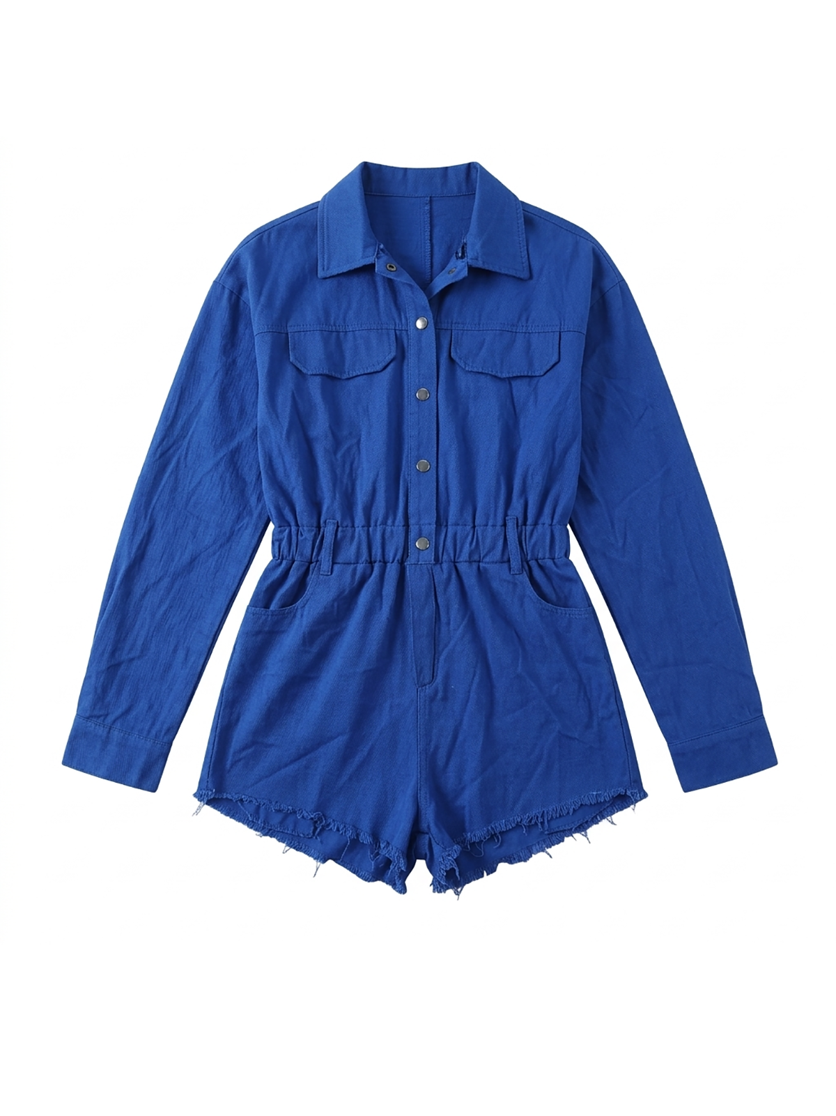 Long Sleeve Denim Button Front Romper