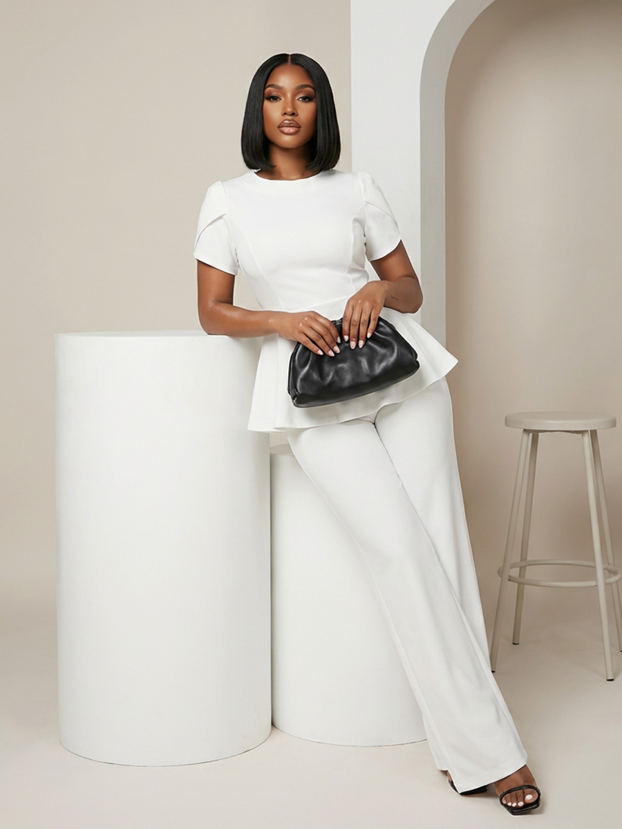 Short Sleeve Ruffle Top Pants Set