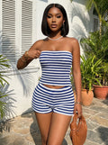 Stripe Tube Crop Top Shorts Set