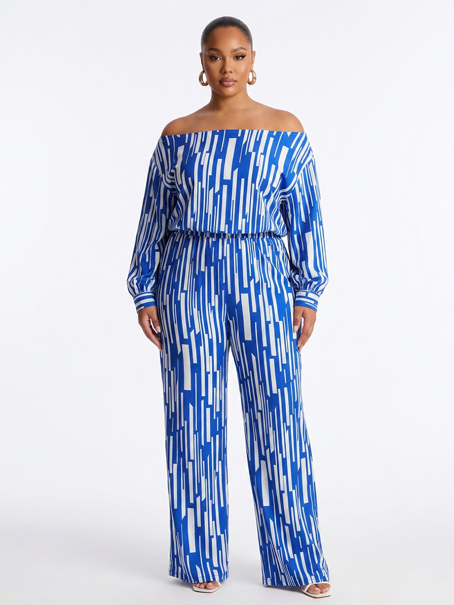 Stripe One Shoulder Plus Size Pants Set