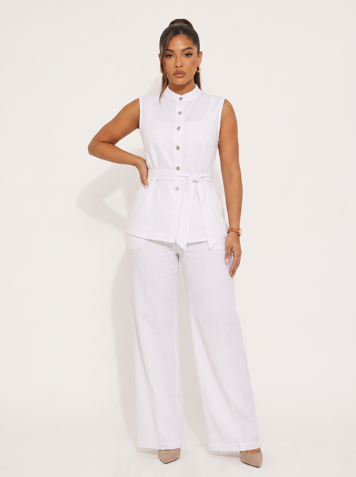 Sleeveless Shirt  Flare Pants Set