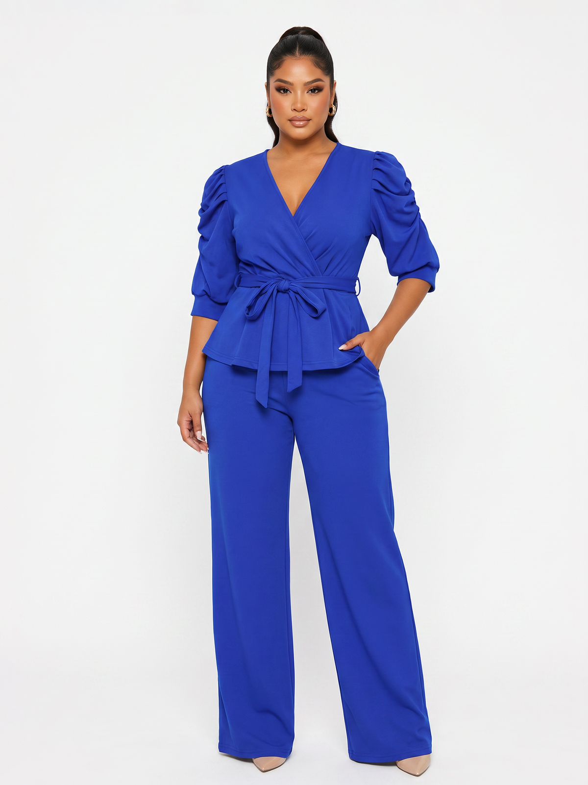 Puff Sleeve Top Wide Leg Pants Set