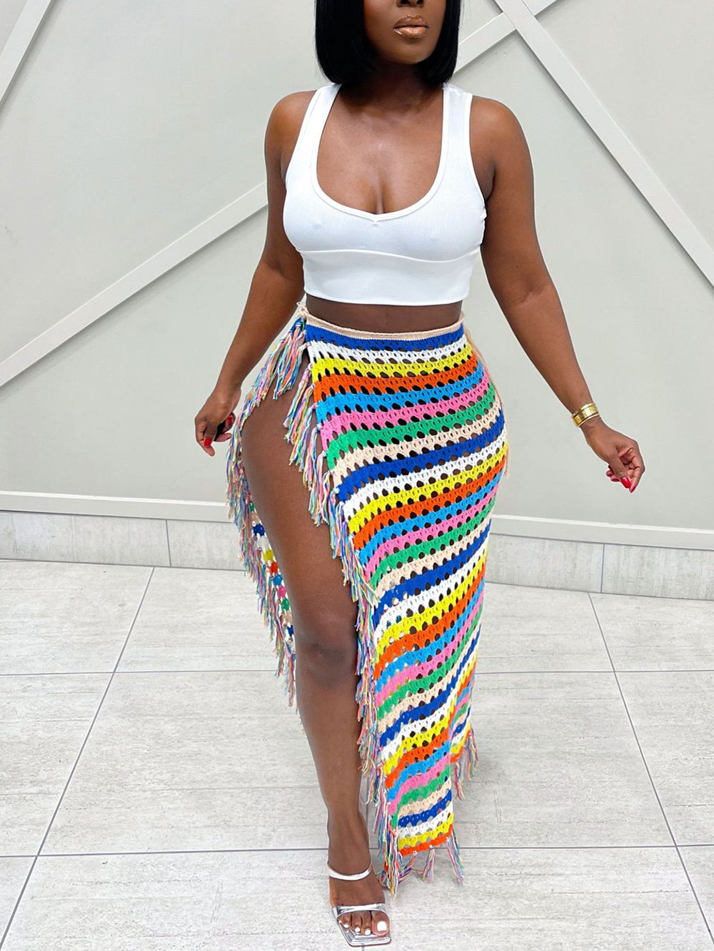 Tassel Slit Coverup Knit See Maxi Skirts