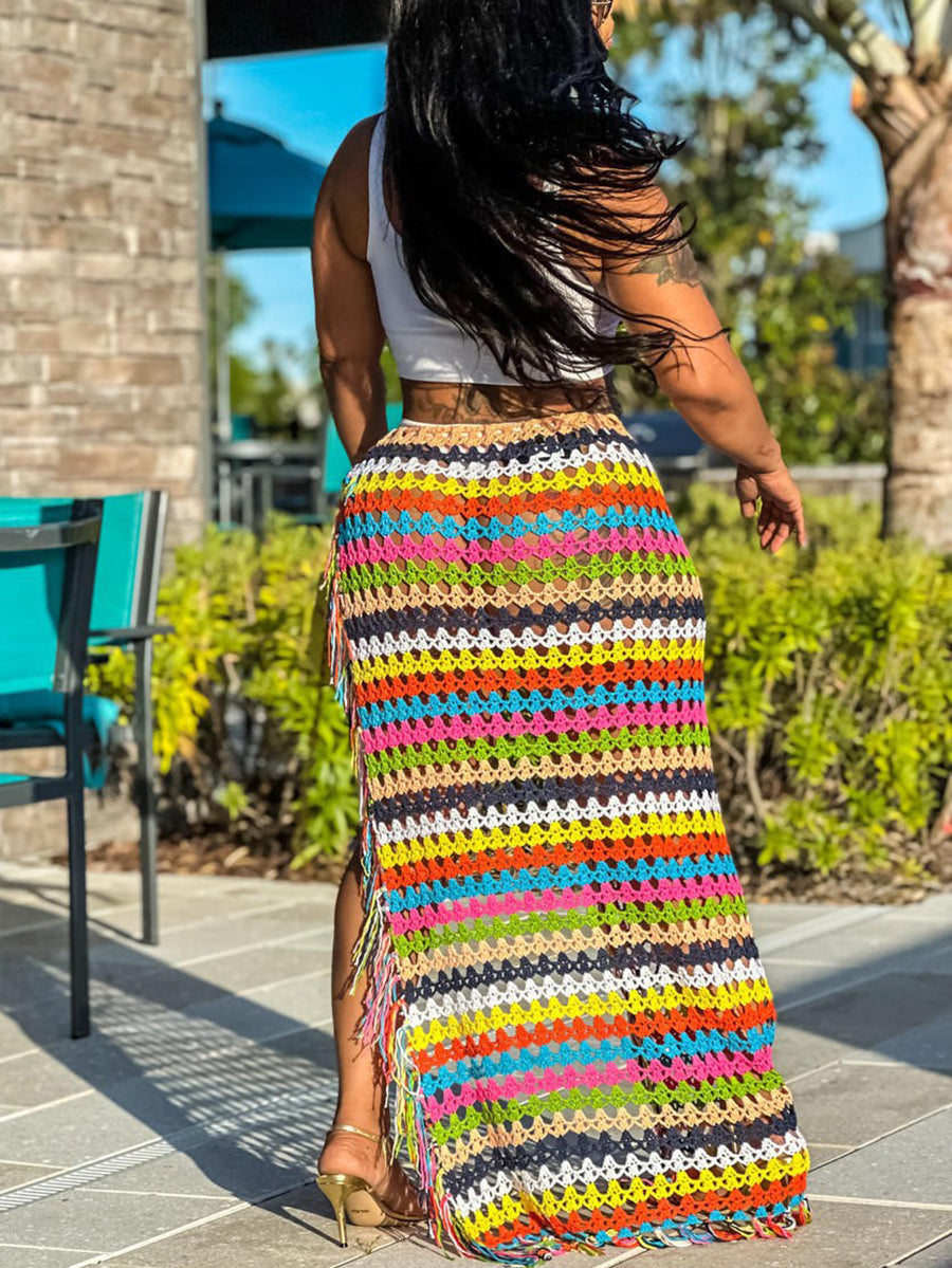 Tassel Slit Coverup Knit See Maxi Skirts