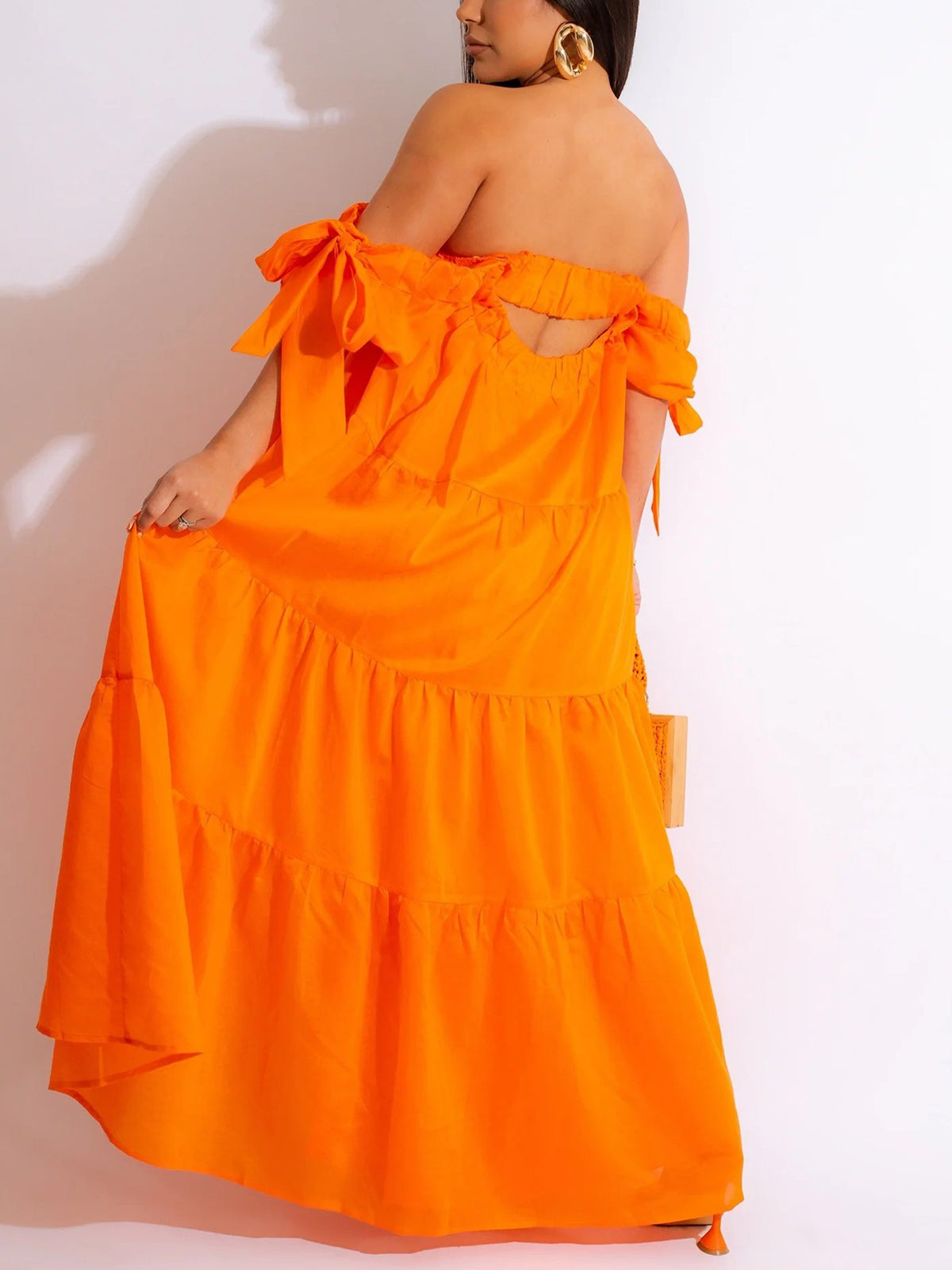 Off Shoulder Ruffle Asymmetric Midi Dress