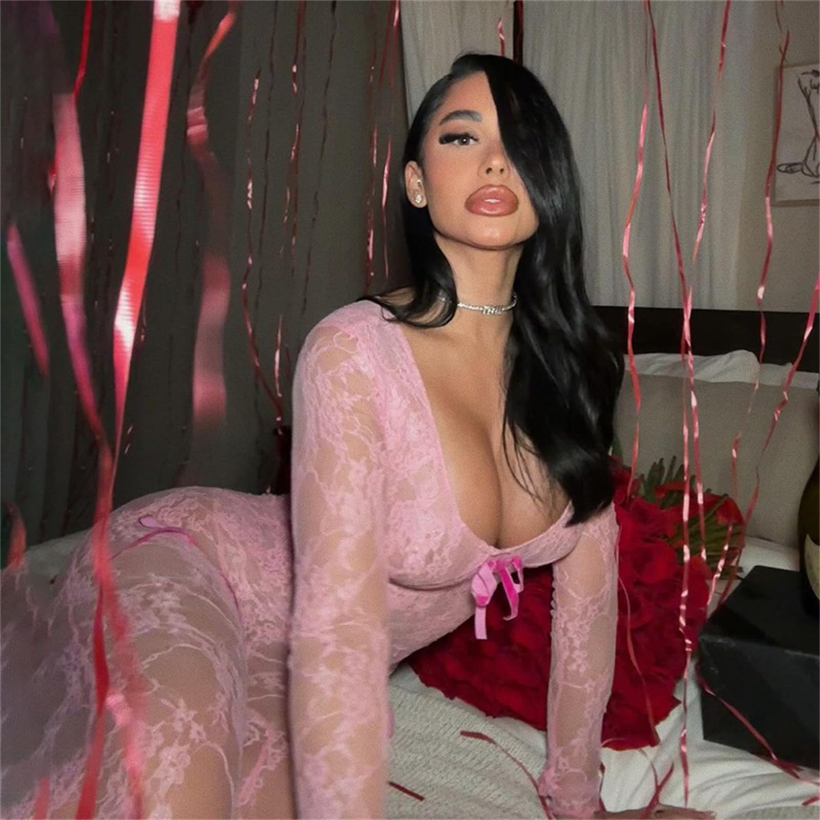 Mesh Long Sleeve Bodycon Jumpsuit