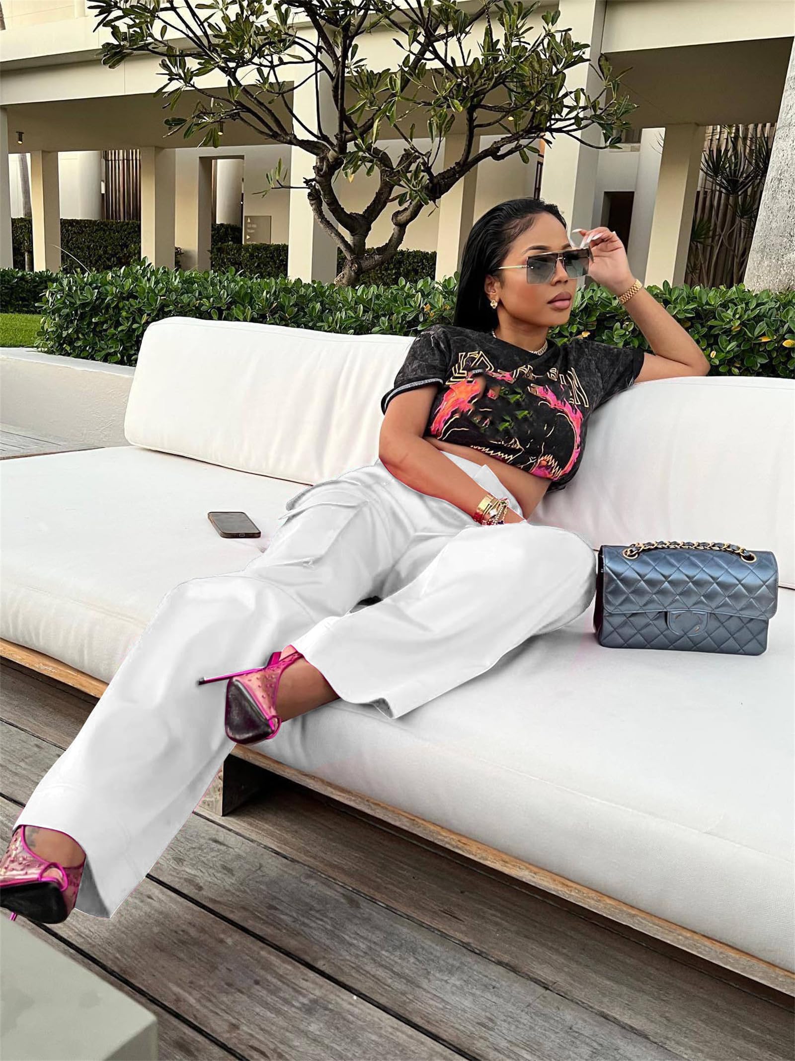 High Wasited Wide Leg Pants with Pockets