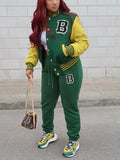 Two-Piece Letter Print Color Block Baseball Set