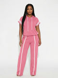 Short Sleeve Hoodie Wide Leg Pants Set