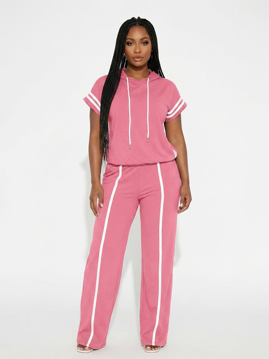 Short Sleeve Hoodie Wide Leg Pants Set