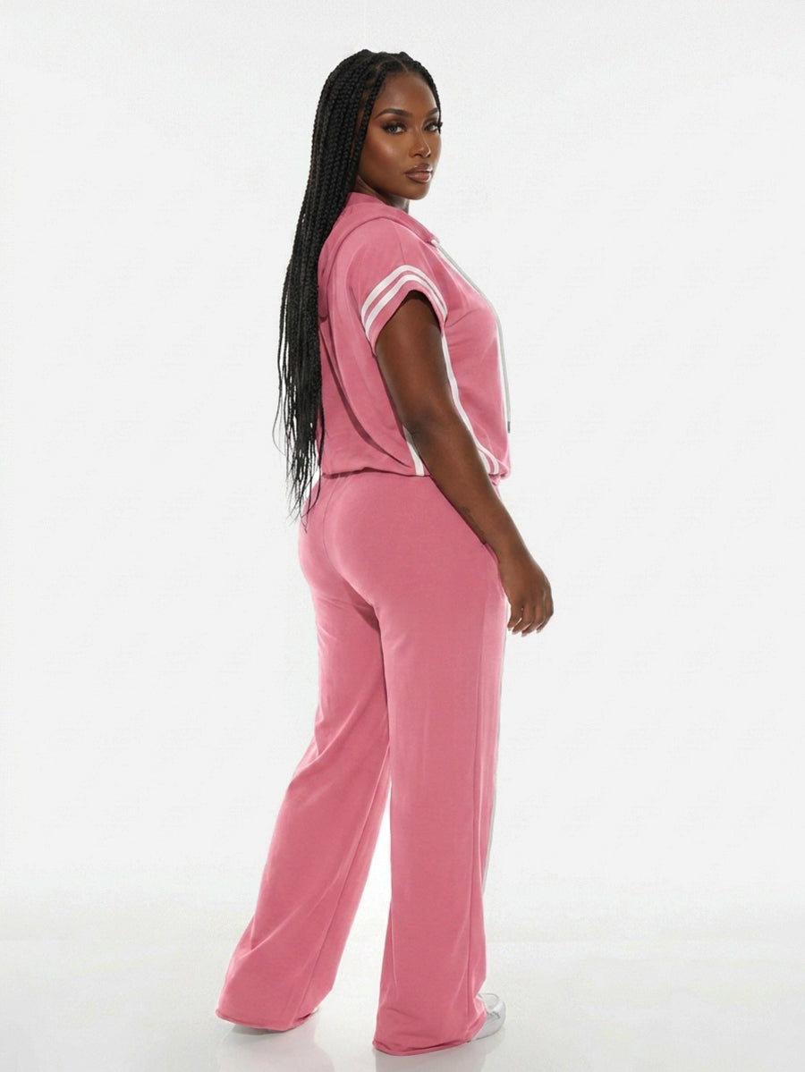 Short Sleeve Hoodie Wide Leg Pants Set