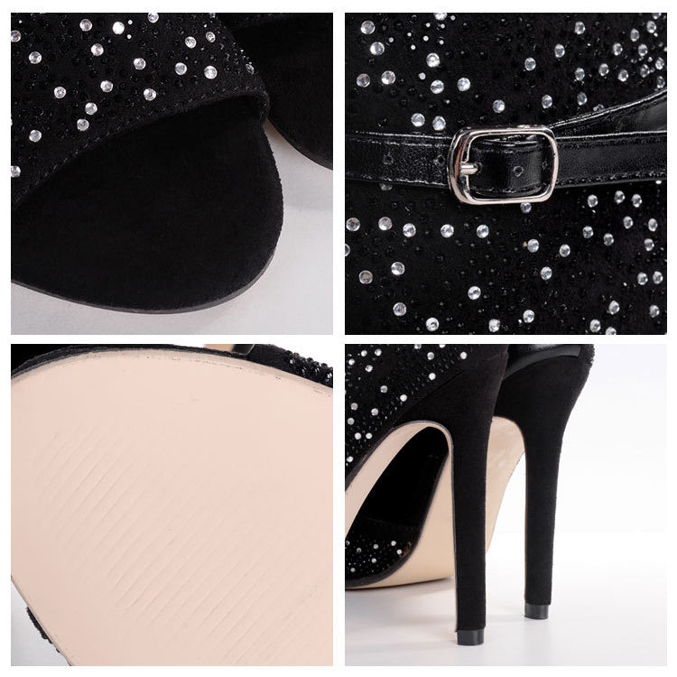 Glitter Rhinestone Cut-out High Heel