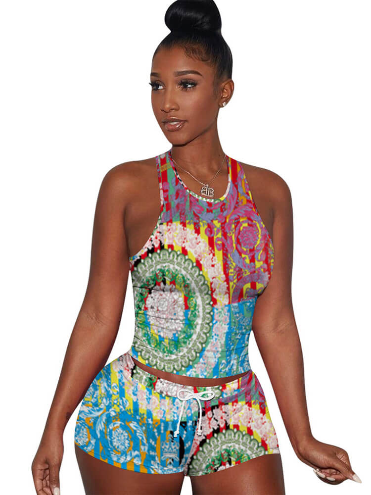 Two Pieces Colorful Tie Dye Cartoon shorts Set