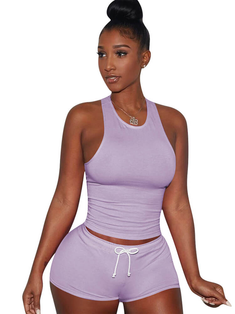 Two Piece Sleeveless Crop Top shorts Set Tracksuits