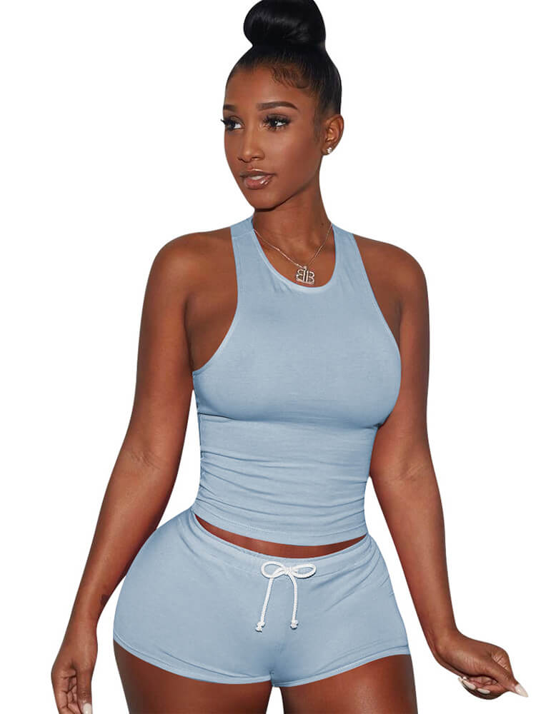 Two Piece Sleeveless Crop Top shorts Set Tracksuits