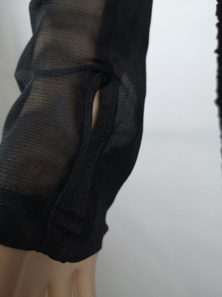 3 Piece Long Sleeve Ruched Sheer Mesh Bodycon Dress