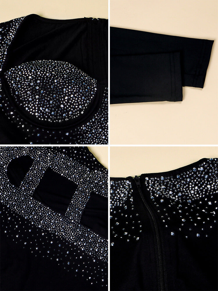 Long Sleeve Sequins Hollow Out Mini Dress