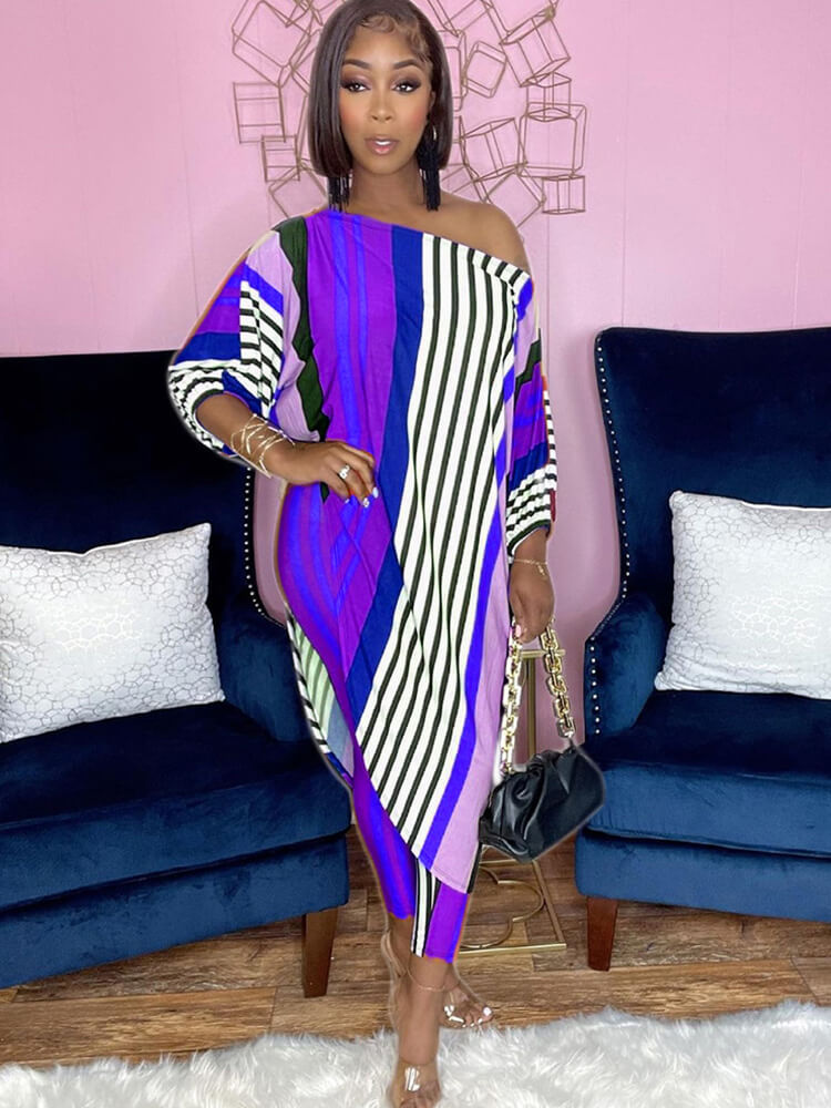 Two Piece Printed Irregular Top Skinny Long Pants